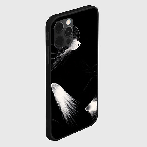 Чехол iPhone 12 Pro Белые рыбки на черном фоне - нейросеть / 3D-Черный – фото 2