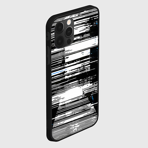 Чехол iPhone 12 Pro Горизонтальные чёрные линии на бело-синем фоне / 3D-Черный – фото 2