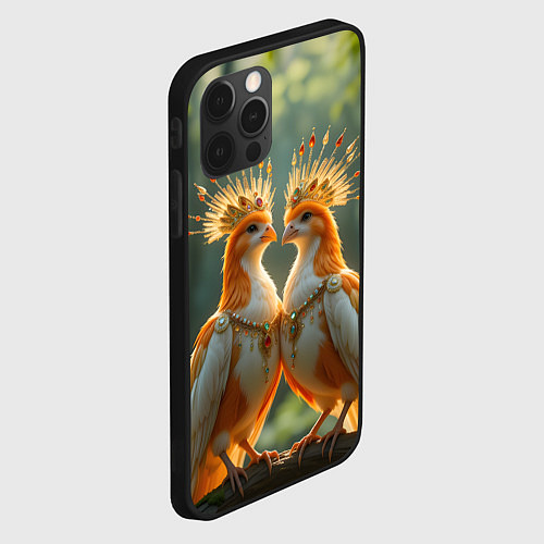 Чехол iPhone 12 Pro Влюбленные птички с коронами / 3D-Черный – фото 2