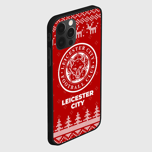 Чехол iPhone 12 Pro Новогодний Leicester City с оленями / 3D-Черный – фото 2