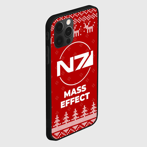 Чехол iPhone 12 Pro Новогодний Mass Effect с оленями / 3D-Черный – фото 2