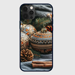 Чехол для iPhone 12 Pro Новогодние шары и шишки, цвет: 3D-черный