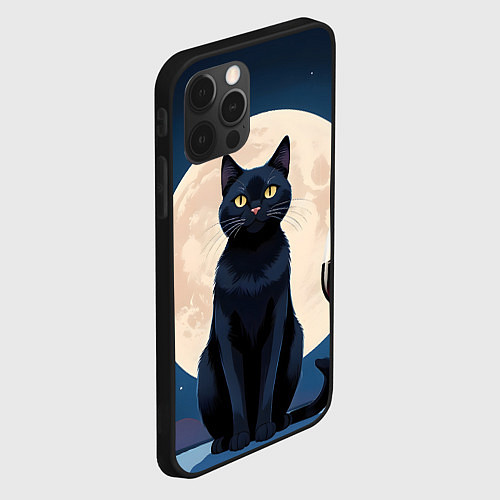 Чехол iPhone 12 Pro Кот с вином под луной / 3D-Черный – фото 2