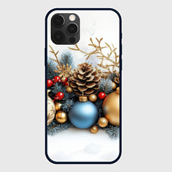 Чехол для iPhone 12 Pro Шарики новогодние и шишки, цвет: 3D-черный