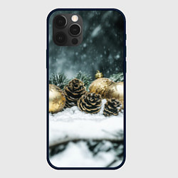 Чехол для iPhone 12 Pro Золотые шары и шишки, цвет: 3D-черный