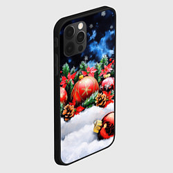 Чехол для iPhone 12 Pro Новогодние игрушки на снегу, цвет: 3D-черный — фото 2