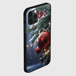 Чехол для iPhone 12 Pro Красные новогодние шары с узорами, цвет: 3D-черный — фото 2