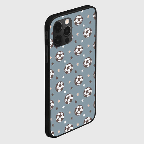 Чехол iPhone 12 Pro Футбольные мячи и звезды на голубом / 3D-Черный – фото 2