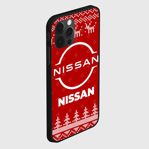 Чехол iPhone 12 Pro Новогодний Nissan с оленями / 3D-Черный – фото 2