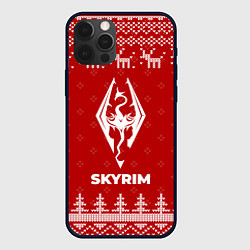 Чехол для iPhone 12 Pro Новогодний Skyrim с оленями, цвет: 3D-черный