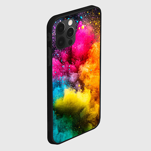 Чехол iPhone 12 Pro Взрыв радужного дыма - нейросеть / 3D-Черный – фото 2