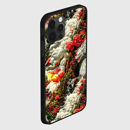 Чехол iPhone 12 Pro Дракон в небесном храме - нейросеть / 3D-Черный – фото 2