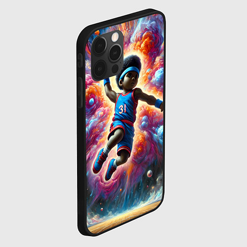 Чехол iPhone 12 Pro Бейсболист и космос / 3D-Черный – фото 2