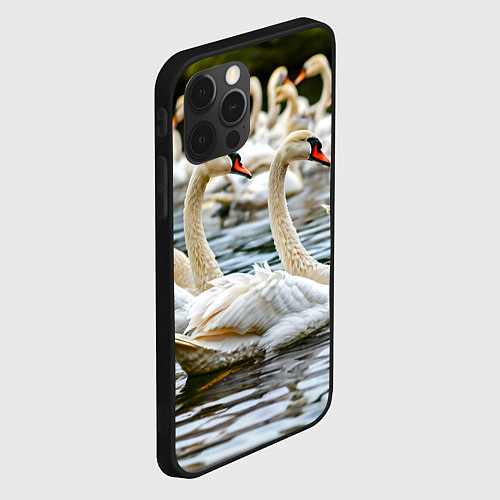 Чехол iPhone 12 Pro Белые лебеди на пруду / 3D-Черный – фото 2