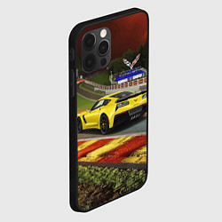 Чехол для iPhone 12 Pro Chevrolet Corvette на гоночной трассе, цвет: 3D-черный — фото 2