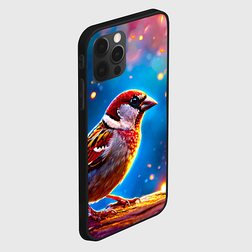 Чехол iPhone 12 Pro Воробей искристый / 3D-Черный – фото 2