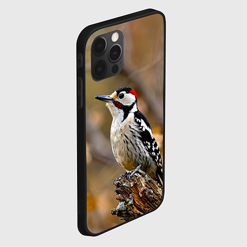 Чехол iPhone 12 Pro Дятел в лесу / 3D-Черный – фото 2