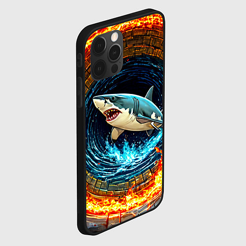 Чехол iPhone 12 Pro Акула в огненом колодце / 3D-Черный – фото 2