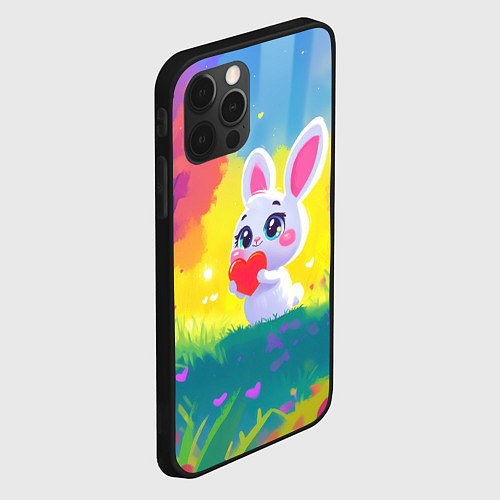 Чехол iPhone 12 Pro Зайчик с сердечком / 3D-Черный – фото 2