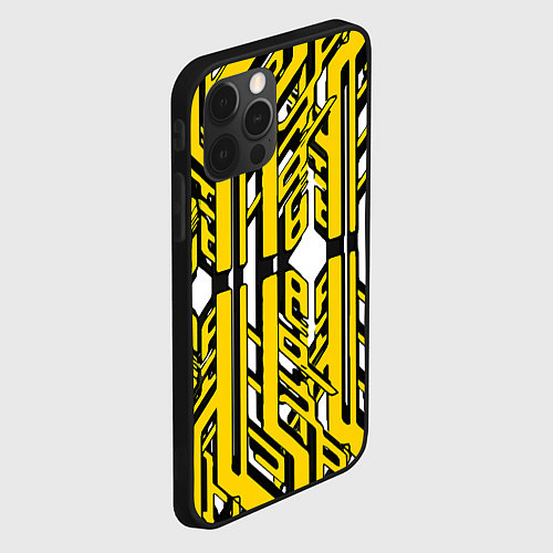 Чехол iPhone 12 Pro Чёрно-жёлтые техно полосы на белом фоне / 3D-Черный – фото 2