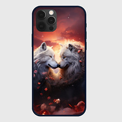 Чехол для iPhone 12 Pro Влюбленные волки в цветах, цвет: 3D-черный