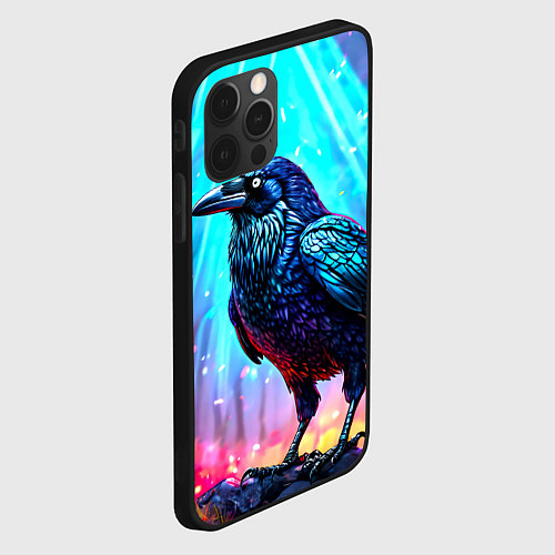 Чехол iPhone 12 Pro Черный ворон в неоне / 3D-Черный – фото 2