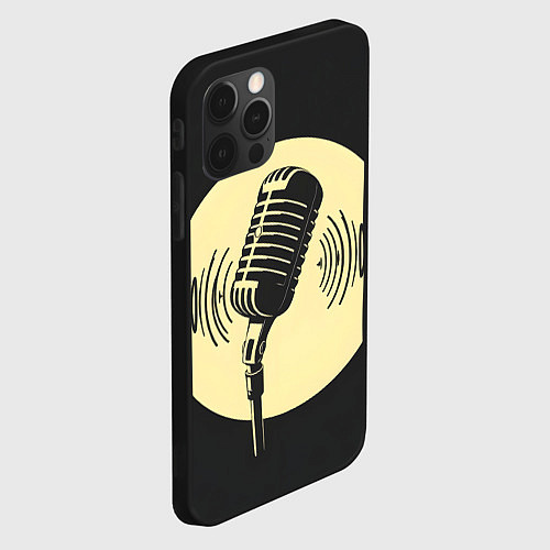 Чехол iPhone 12 Pro Микрофон на черном фоне / 3D-Черный – фото 2