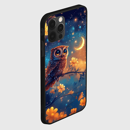Чехол iPhone 12 Pro Сова на ветке / 3D-Черный – фото 2