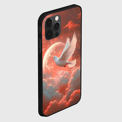 Чехол iPhone 12 Pro Белый летящий голубь / 3D-Черный – фото 2