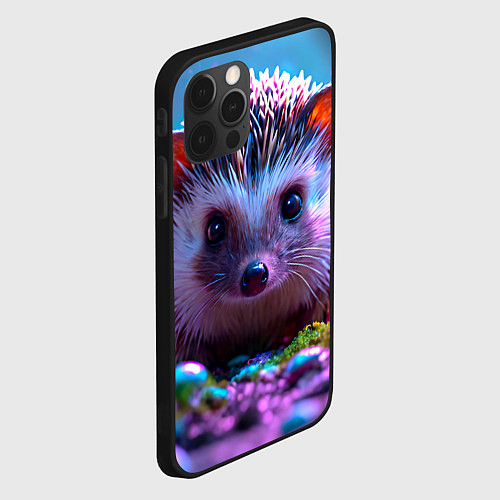 Чехол iPhone 12 Pro Ёжики в сказаочном лесу / 3D-Черный – фото 2