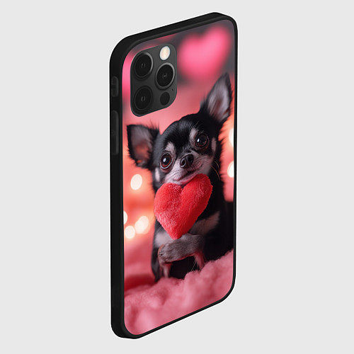 Чехол iPhone 12 Pro Чихуахуа с сердечком / 3D-Черный – фото 2