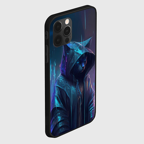 Чехол iPhone 12 Pro Чёрный кот под дождём / 3D-Черный – фото 2