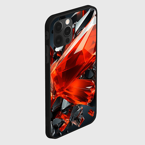 Чехол iPhone 12 Pro Красные алмазы и черные камни / 3D-Черный – фото 2