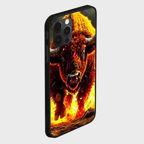 Чехол iPhone 12 Pro Буйвол в огне / 3D-Черный – фото 2