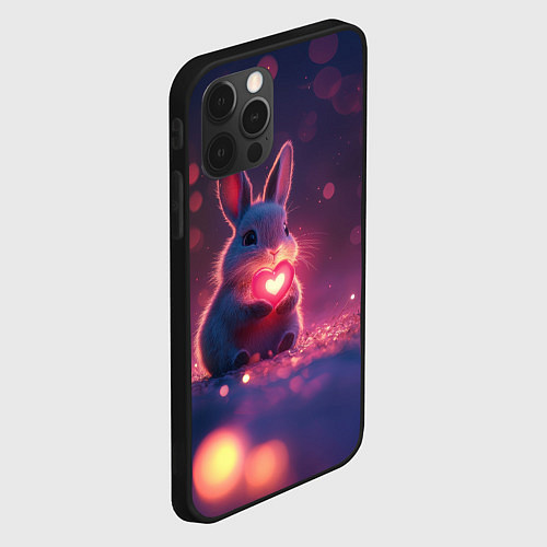 Чехол iPhone 12 Pro Зайчик держит сердечко / 3D-Черный – фото 2