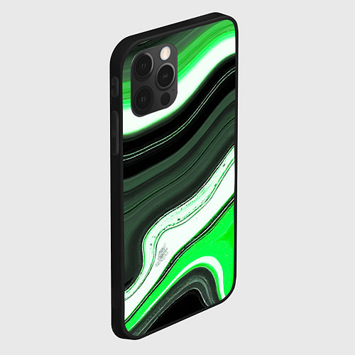 Чехол iPhone 12 Pro Волнистые горизонтальные чёрно-зелёные полосы на б / 3D-Черный – фото 2