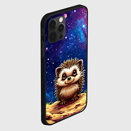Чехол iPhone 12 Pro Ежик и звездное небо / 3D-Черный – фото 2