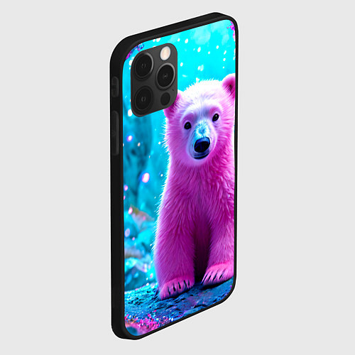 Чехол iPhone 12 Pro Белый розовый медведь / 3D-Черный – фото 2