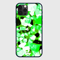 Чехол для iPhone 12 Pro Green and white abstraction on a black background, цвет: 3D-черный