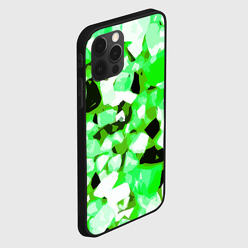 Чехол iPhone 12 Pro Green and white abstraction on a black background / 3D-Черный – фото 2