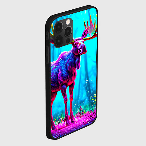 Чехол iPhone 12 Pro Лось в сереневом свете / 3D-Черный – фото 2