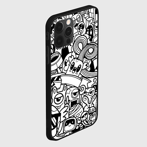 Чехол iPhone 12 Pro Black and white doddle monsters / 3D-Черный – фото 2