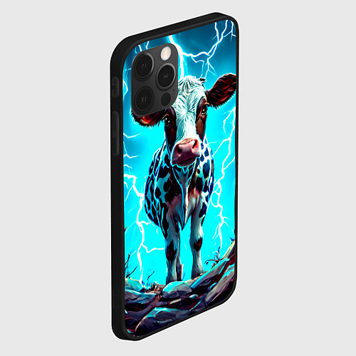 Чехол iPhone 12 Pro Корова в разрядах молнии / 3D-Черный – фото 2
