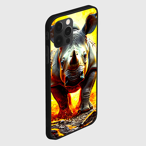 Чехол iPhone 12 Pro Носорог в огне / 3D-Черный – фото 2