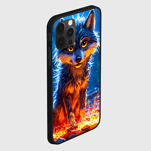 Чехол iPhone 12 Pro Волк искры под лапами / 3D-Черный – фото 2