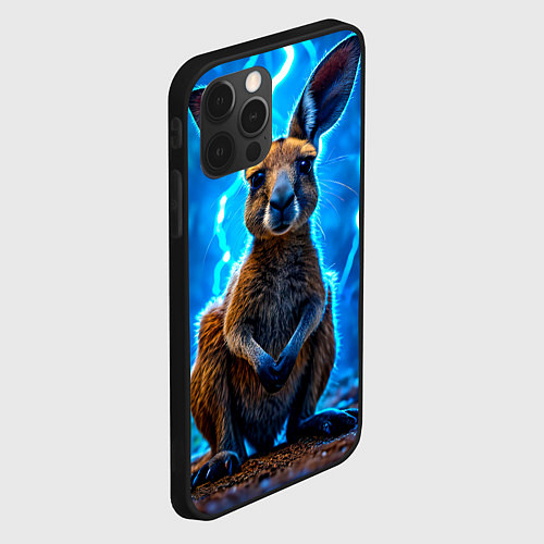 Чехол iPhone 12 Pro Кенгуру в разрядах молнии / 3D-Черный – фото 2