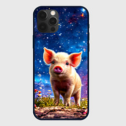 Чехол для iPhone 12 Pro Поросенок и звездное небо, цвет: 3D-черный