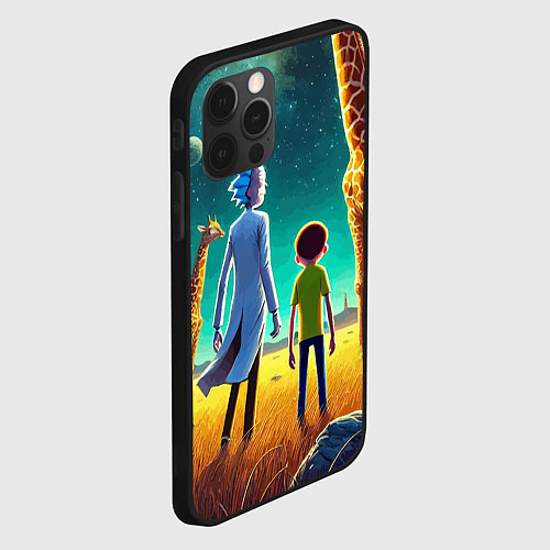 Чехол iPhone 12 Pro Рик и Морти на планете жирафов - нейроарт / 3D-Черный – фото 2