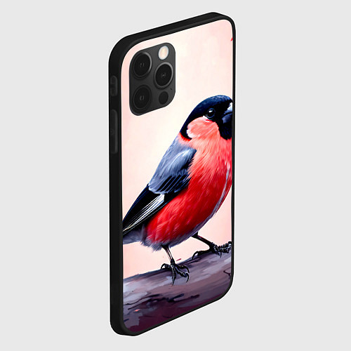 Чехол iPhone 12 Pro Снегирь на розовом / 3D-Черный – фото 2