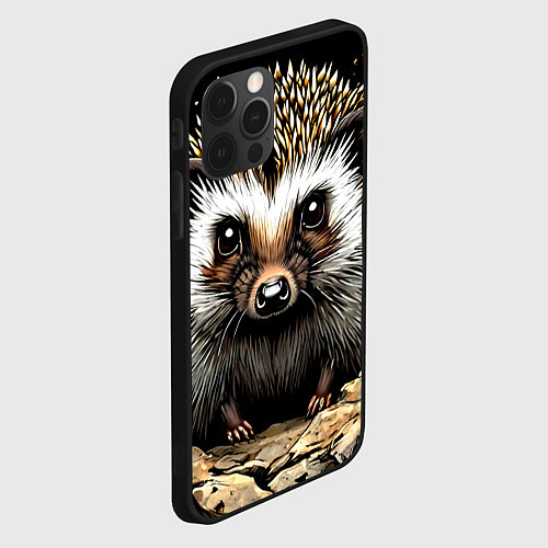 Чехол iPhone 12 Pro Ёжик на черном / 3D-Черный – фото 2